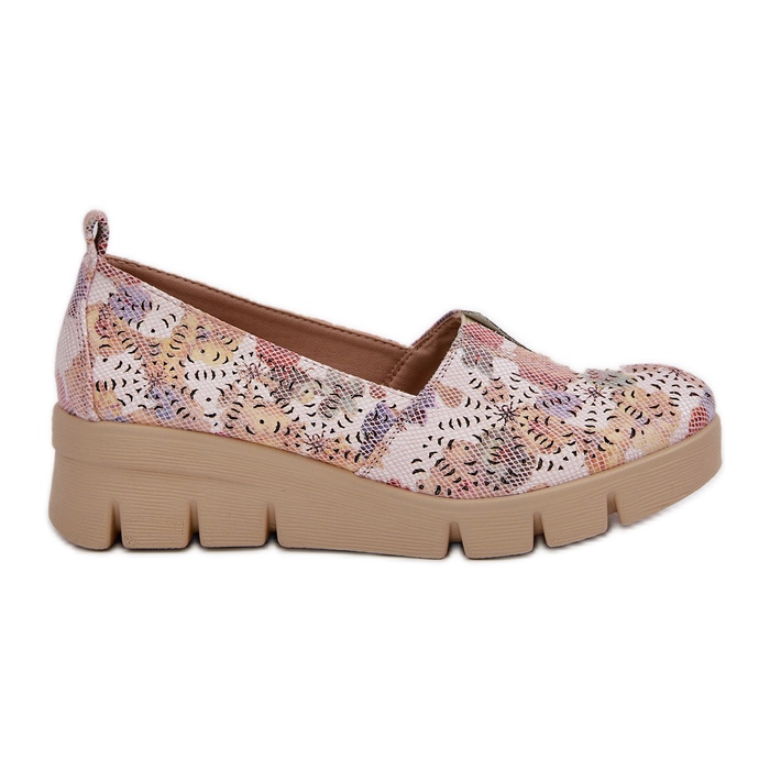 Jezzi Chaussures pour femmes avec un motif de coin multicolore ouvert blanche