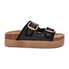 Pantoufles avec tresse et boucles sur la plate-forme massive noire le noir Pantoufles avec tresse et boucles sur la plate-forme massive noire le noir