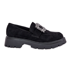 Eco en daim des mocassins pour femmes avec une broche décorative noire le noir