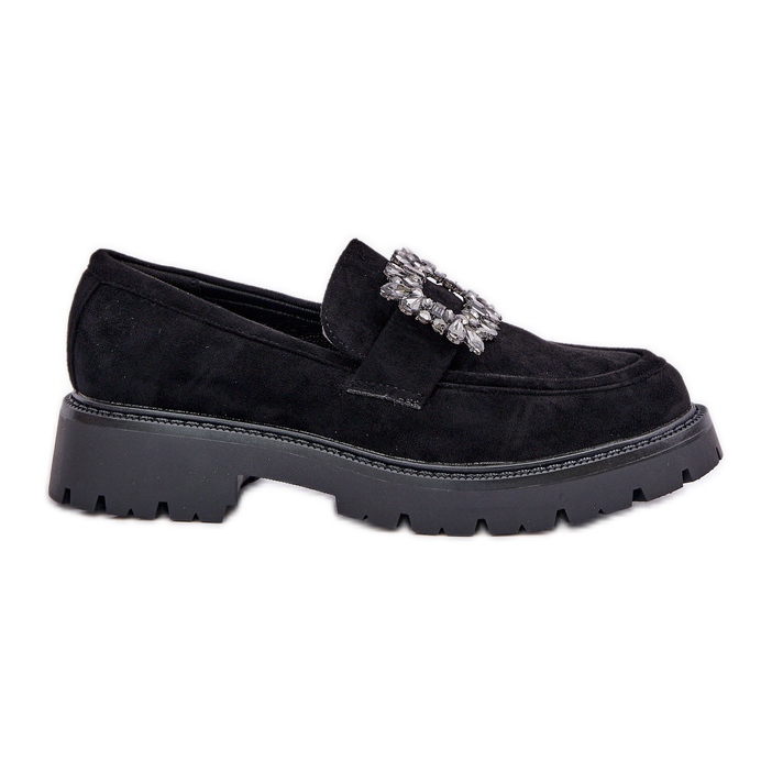 Eco en daim des mocassins pour femmes avec une broche décorative noire le noir