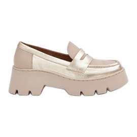 Zazoo Mocassins en cuir pour femmes plates dorées