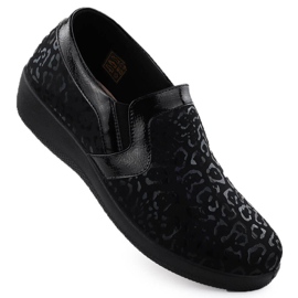 Chaussures confortables pour femmes en imprimé léopard inséré unisoft 8910 le noir