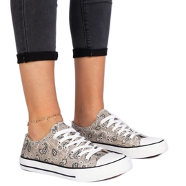 Brown Women's Material Sneakers dans le style aztèque brun