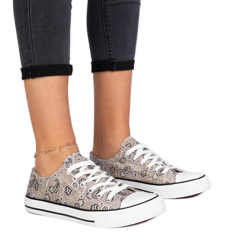 Brown Women's Material Sneakers dans le style aztèque brun