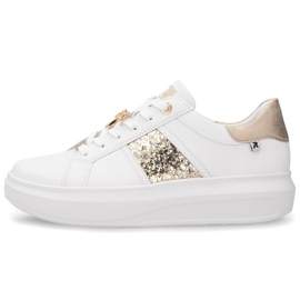 Sneakers en cuir féminin sur la plate-forme White Rieker 1202-82 blanc