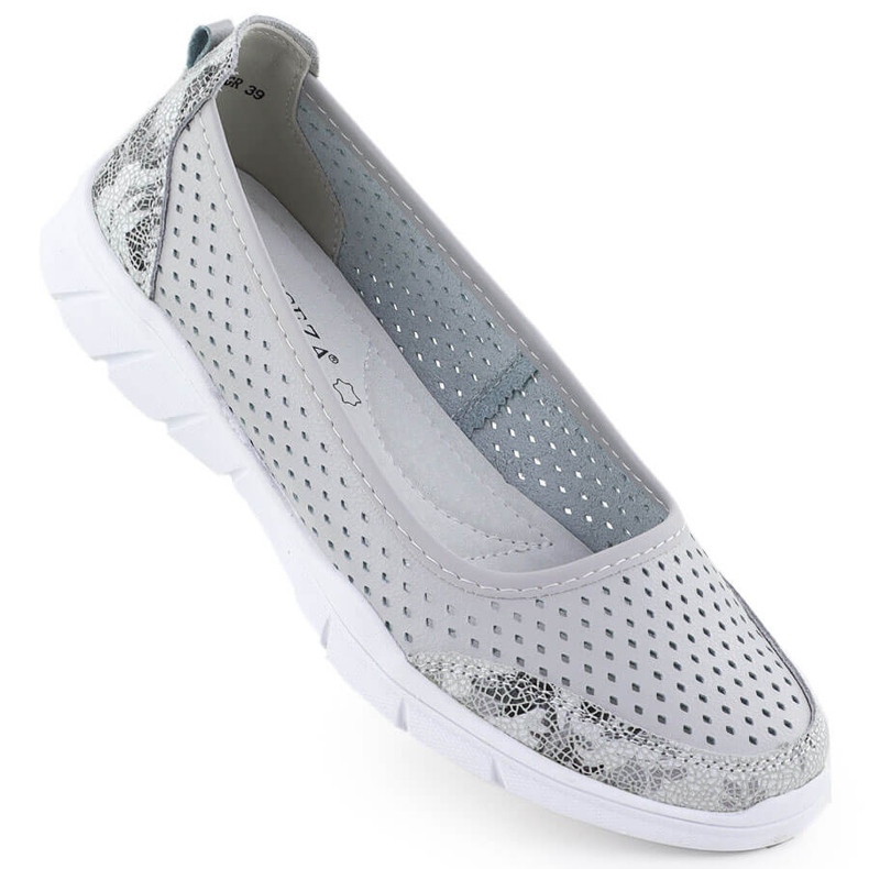 Ballerines en cuir Openwork Comfort Grey Vinceza 95323 gris