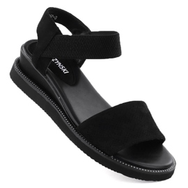 Sandales des femmes en fossé bas de Suede Black M. Daszyński MR2267-8 le noir