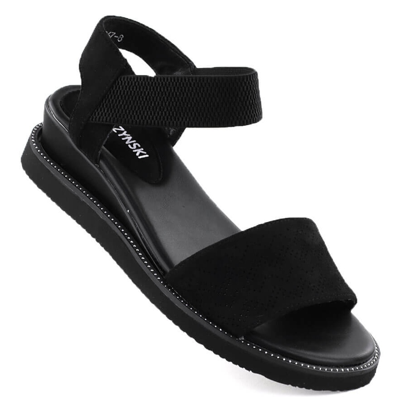 Sandales des femmes en fossé bas de Suede Black M. Daszyński MR2267-8 le noir