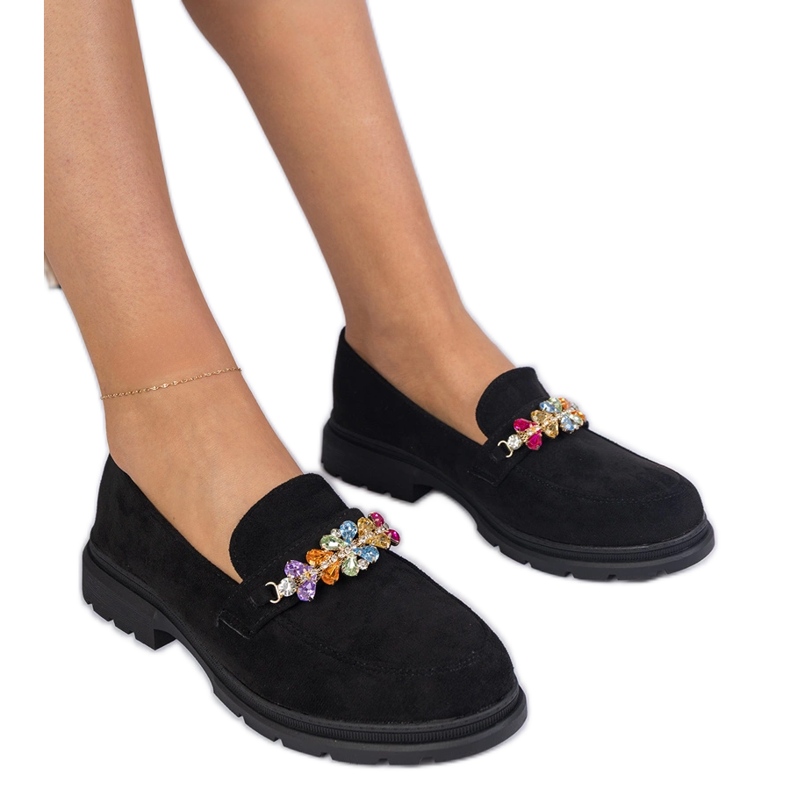 Mocassins noirs pour femmes décorées de pierres le noir