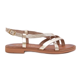 Sandales plates en cuir avec des rayures en or zazoo 40429 d'or