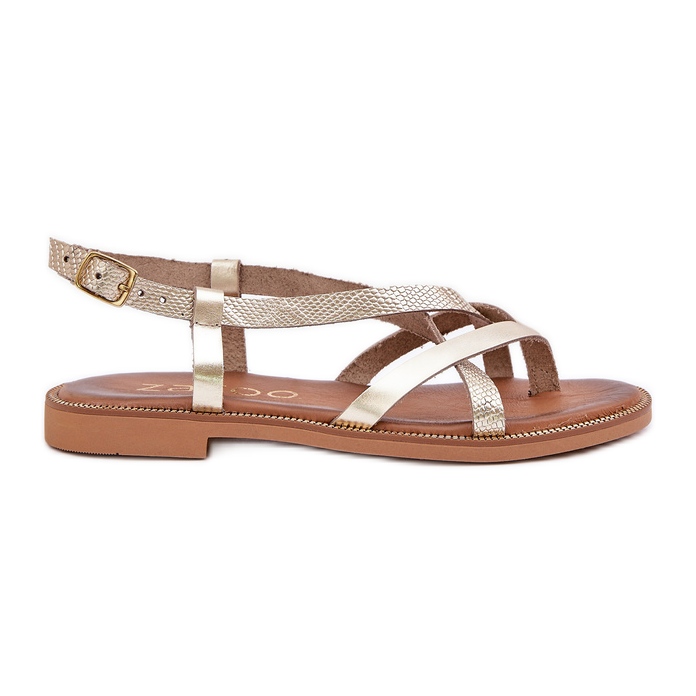 Sandales plates en cuir avec des rayures en or zazoo 40429 d'or