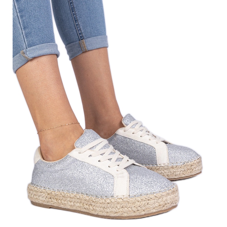 Espadrilles pour femmes argentées décorées de paillettes
