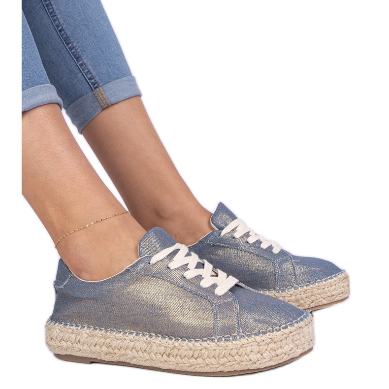 Espadrilles bleues brillantes d'or Espadrilles bleues brillantes d'or