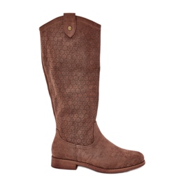 Bottes à talons plats avec un motif ouvert S.Barski HY51-062 Brown brun