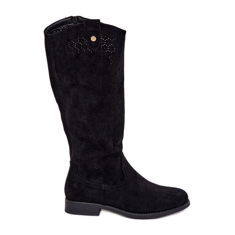 Bottes à talons plats avec un motif ouvert S.Barski Hy51-062 noir le noir