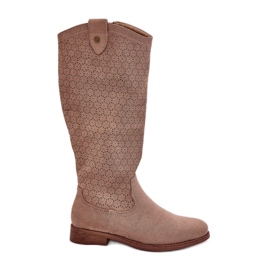 Bottes à talons plats avec un motif ouvert S.Barski Hy51-062 Beige