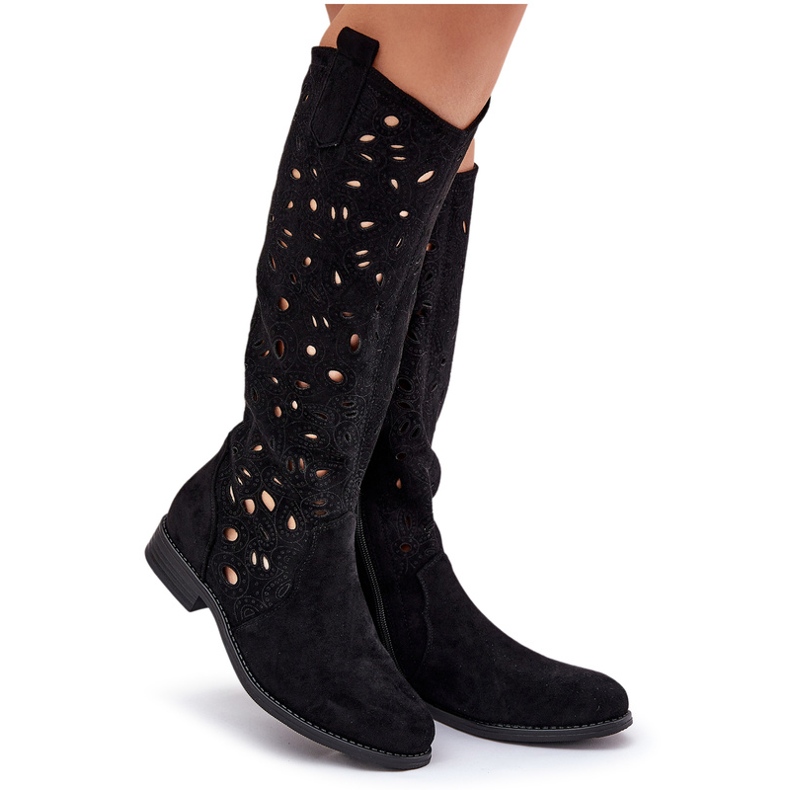 S.Barski Bottes plates HY51-176 avec des bottes ouvertes le noir S.Barski Bottes plates HY51-176 avec des bottes ouvertes le noir