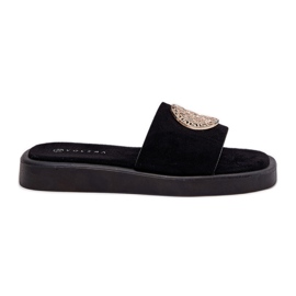 Slippers pour femmes avec une décoration dorée noire