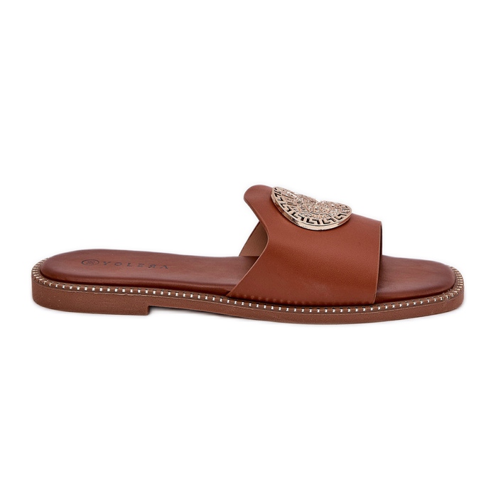 Les tongs à tobeaux en cuir écologique avec décoration de chameau brun