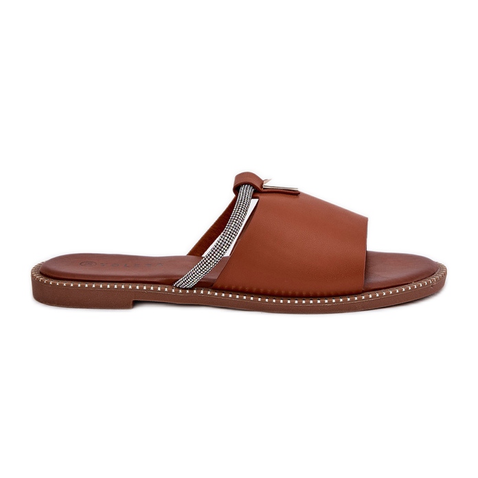 Les tongs à tobeaux en cuir écologique avec une sangle de chameau décorative brun