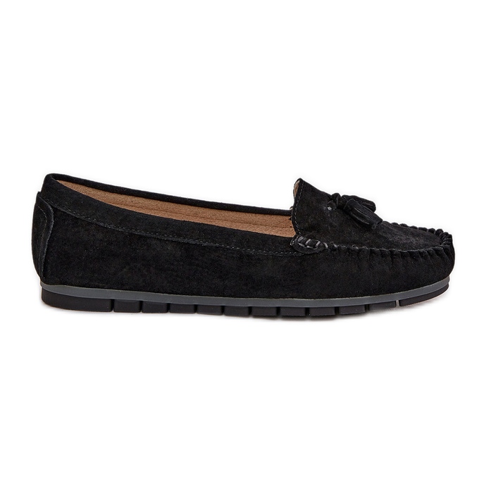 Flat Classic Classic Suede Moccasins S.Barski LR51-548 Black le noir Flat Classic Classic Suede Moccasins S.Barski LR51-548 Black le noir