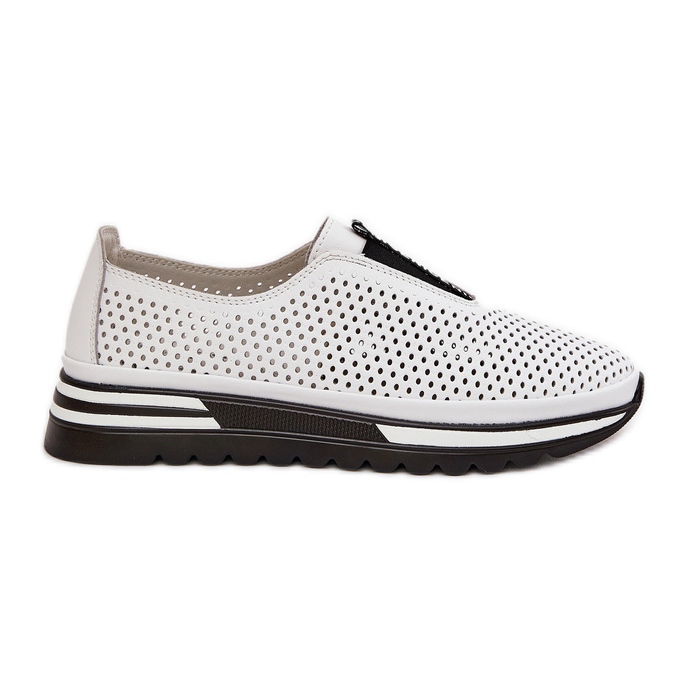 S.Barski Chaussures féminines tachées en cuir naturel S. Barski LR51-672 Blanc blanche