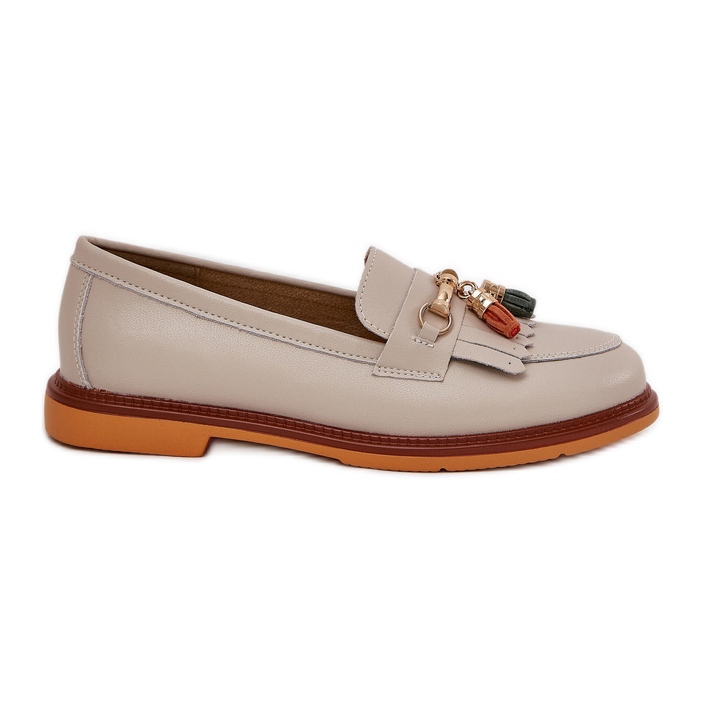 S.Barski Muisseaux à talons plats élégants en cuir S. Barski LR51-768 Beige
