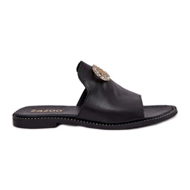 Les tongs pour femmes en cuir élégant avec décoration zazoo 3008 noir le noir Les tongs pour femmes en cuir élégant avec décoration zazoo 3008 noir le noir