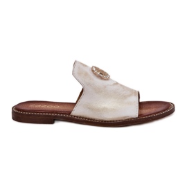 Les tongs pour femmes en cuir élégant avec un Zazoo 3008 Zloty, essuyé doré