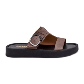 Les tongs en daim féminins sur la plate-forme brune Zazoo 3024