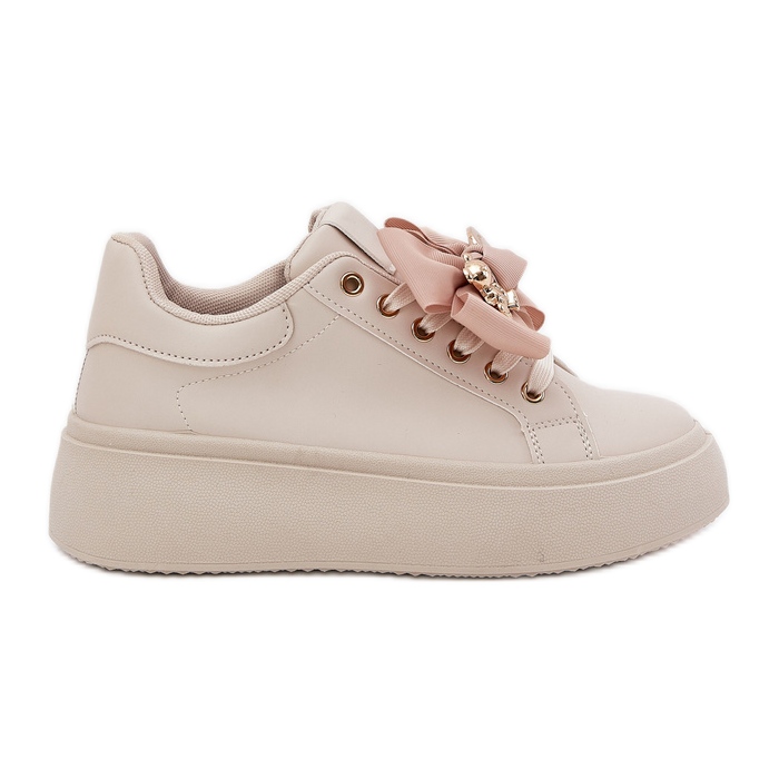 Sneakers pour femmes avec un arc et une broche avec un ours en peluche beige Sneakers pour femmes avec un arc et une broche avec un ours en peluche beige