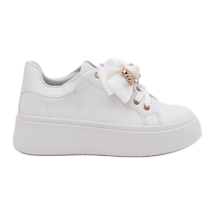 Sneakers pour femmes avec un arc et une broche avec un ours en peluche blanc blanche