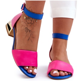 Sandales Cuir Sur Talons Doré Laura Messi 2143 Rose-Bleu