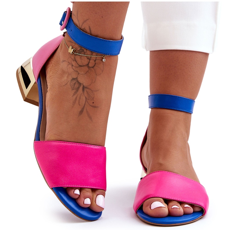 Sandales Cuir Sur Talons Doré Laura Messi 2143 Rose-Bleu