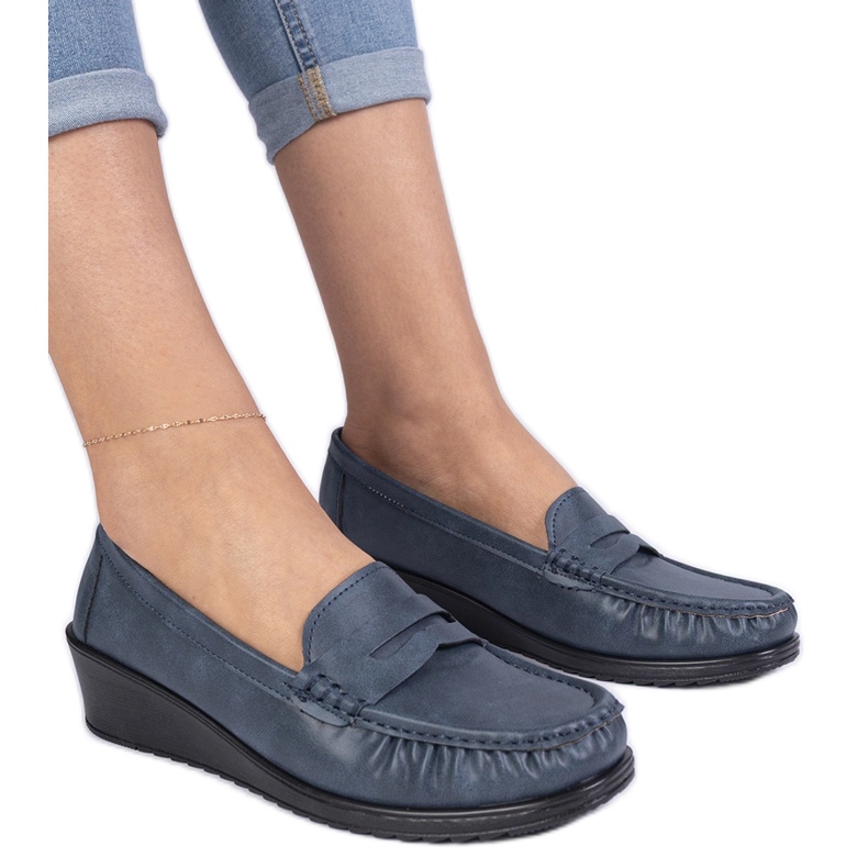 Navy Women's Wedge Moccasins bleu