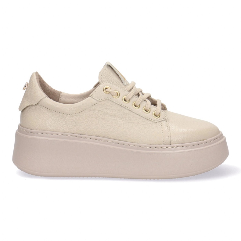 Sneakers en cuir féminin sur la plate-forme Pollonus Beige 5-1722-002