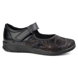 But-Bal Chaussures velcro en cuir pour femmes avec un motif floral 696BB noir