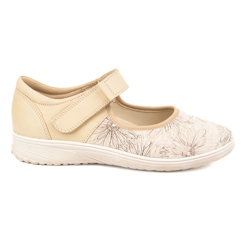 But-Bal Chaussures velcro en cuir pour femmes avec un motif floral 696BB beige