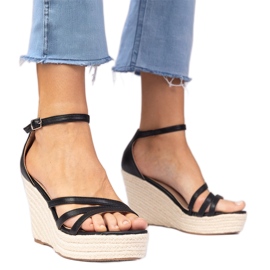 Sandales noires Espadrilles en coin