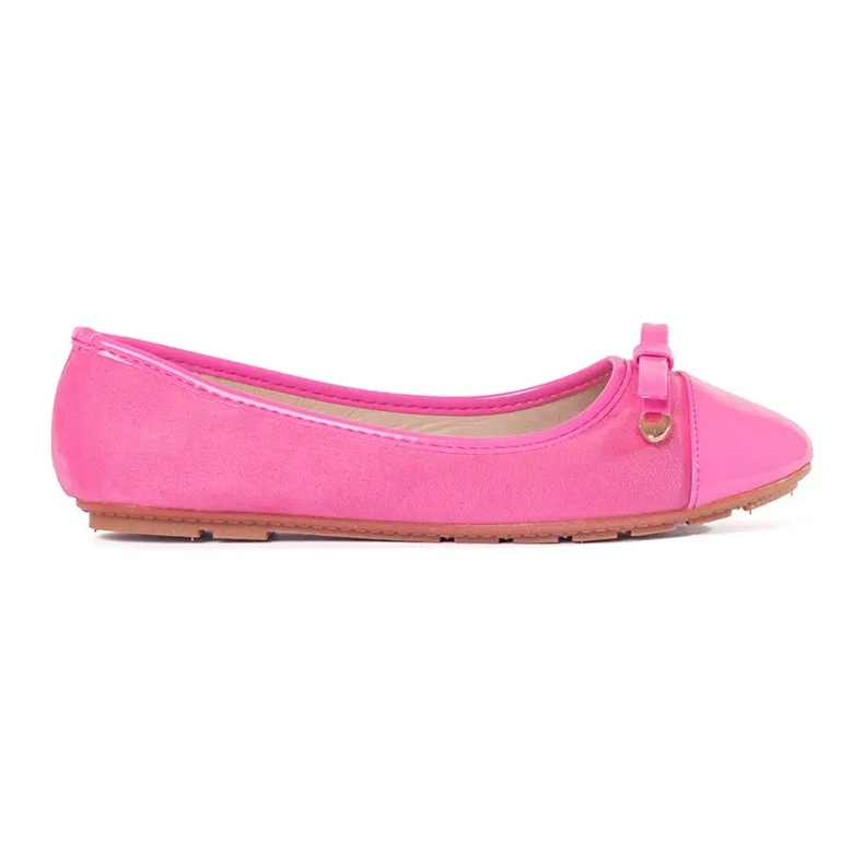 Ballerines pour femmes plats roses avec un arc et un orteil verni