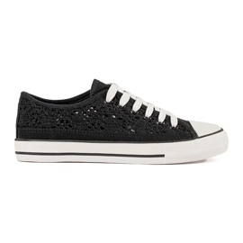 Black Openwork liés de baskets le noir