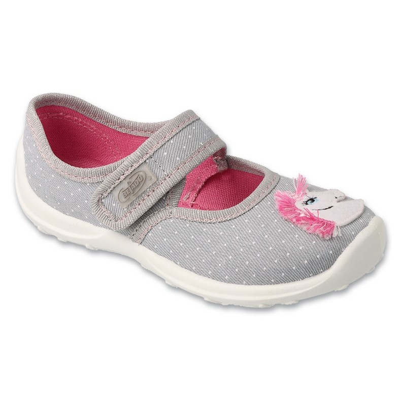 Befado Slippers pour enfants-rose gris 661x073 Application de cheval