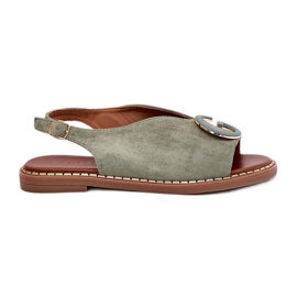 Sandales plates avec un ornement vert