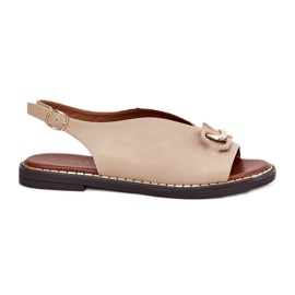 Sandales à thèmes plates avec un ornement de beige en cuir écologique