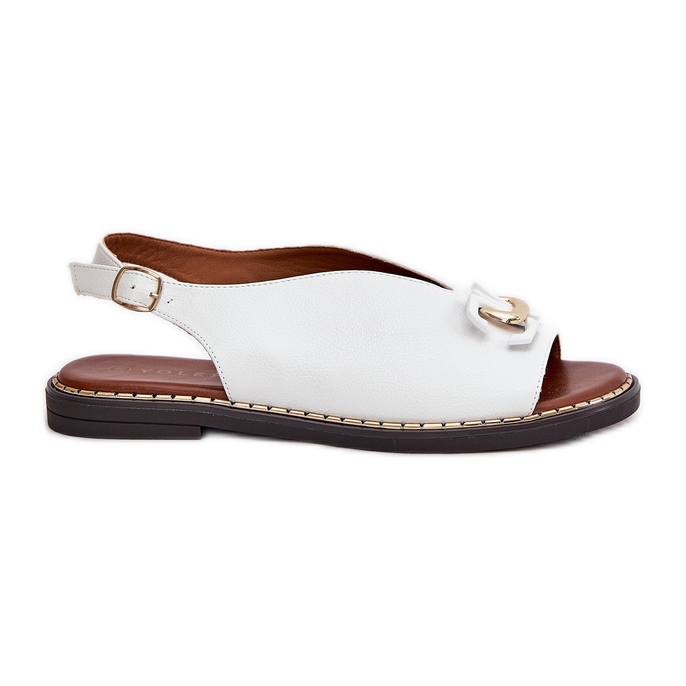 Sandales à thèmes plates avec décoration eco en cuir blanc blanche