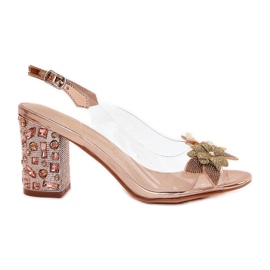 S.Barski Sandales transparentes avec des fleurs sur le talon décoré MR38-331 Or rose doré