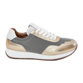 S.Barski Chaussures de sport en cuir baskets femmes LR51-847 PLN doré