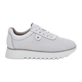 S.Barski Chaussures de sport en cuir sur la plate-forme avec des paillettes LR51-629 blanc