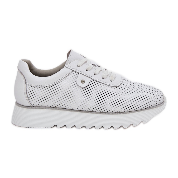 S.Barski Chaussures de sport en cuir sur la plate-forme avec des paillettes LR51-629 blanc blanche