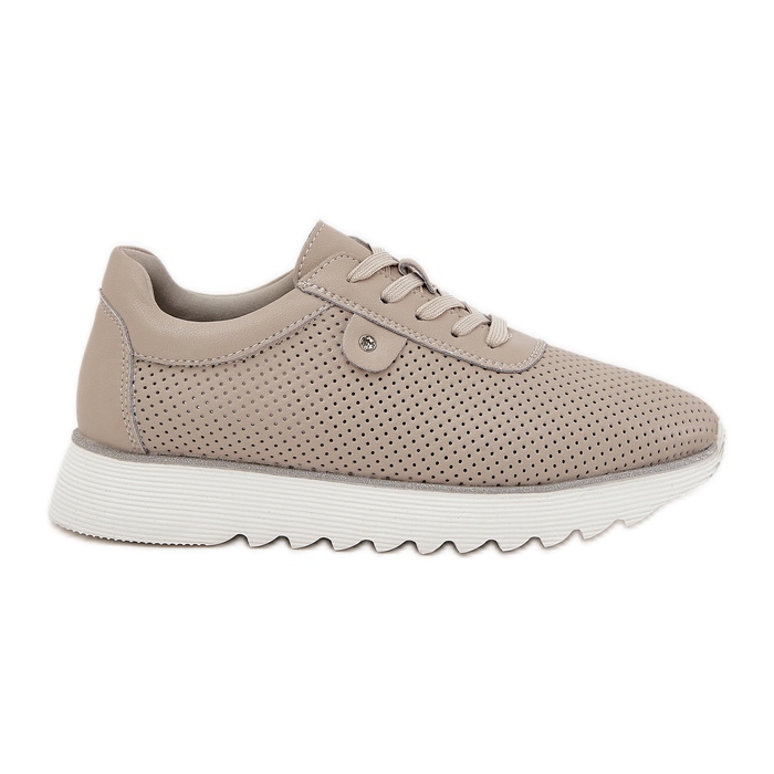 S.Barski Chaussures de sport en cuir sur la plate-forme avec des paillettes LR51-629 beige